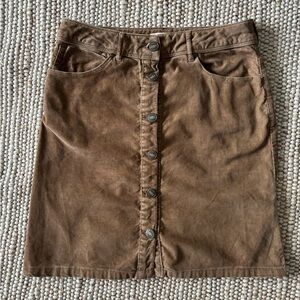 Brown Corduroy Button-Front Skirt